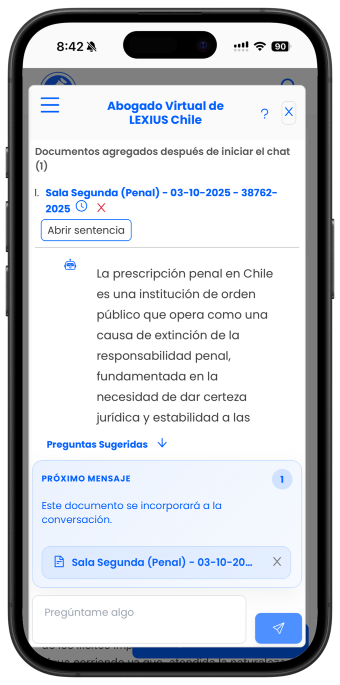 Placeholder: chat del Abogado Virtual donde se agregan varios documentos a una conversación ya iniciada y se ven como contexto del chat