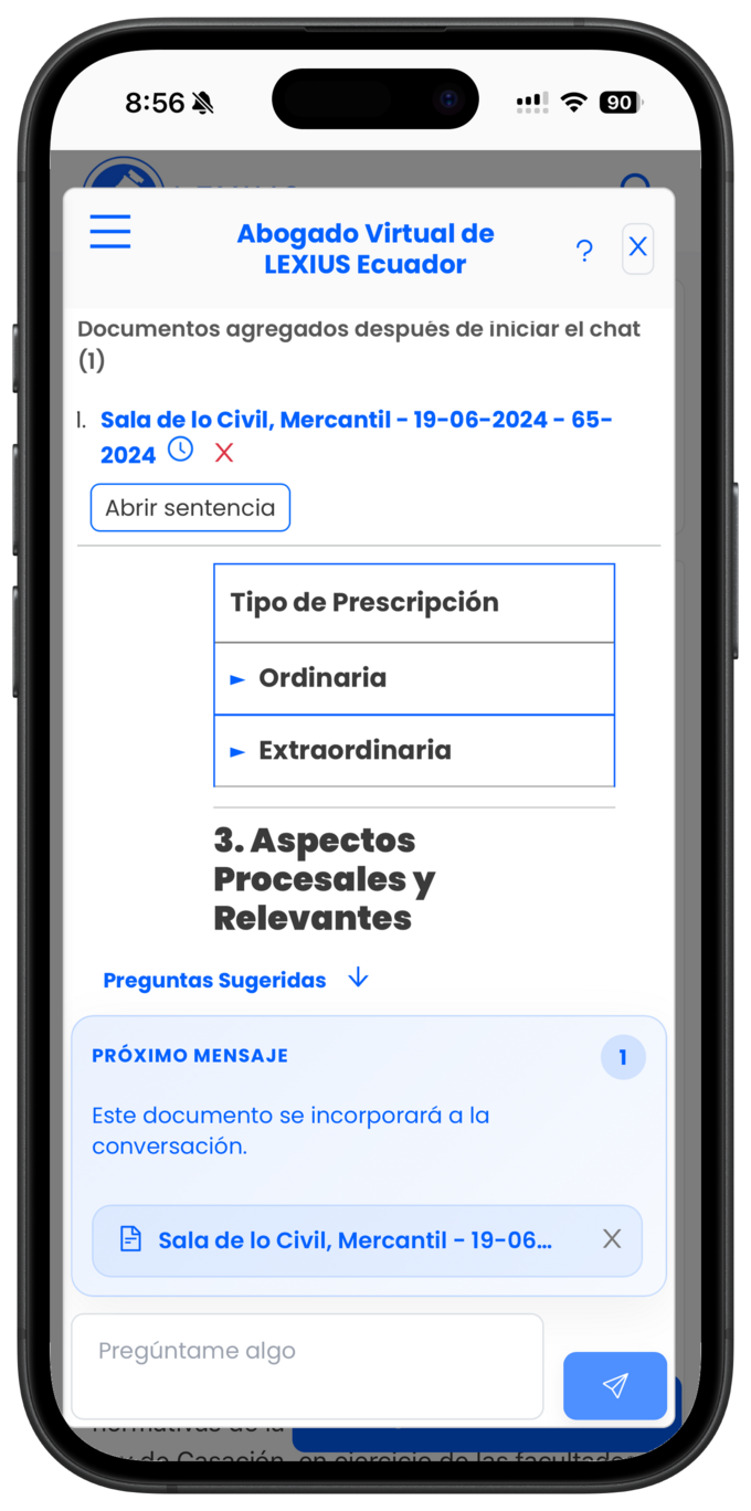 Placeholder: chat del Abogado Virtual donde se agregan varios documentos a una conversación ya iniciada y se ven como contexto del chat
