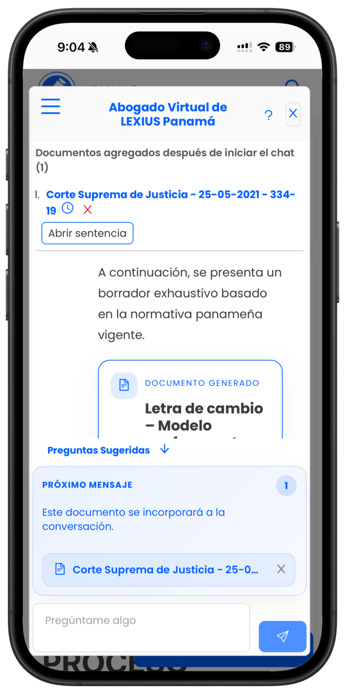 Placeholder: chat del Abogado Virtual donde se agregan varios documentos a una conversación ya iniciada y se ven como contexto del chat