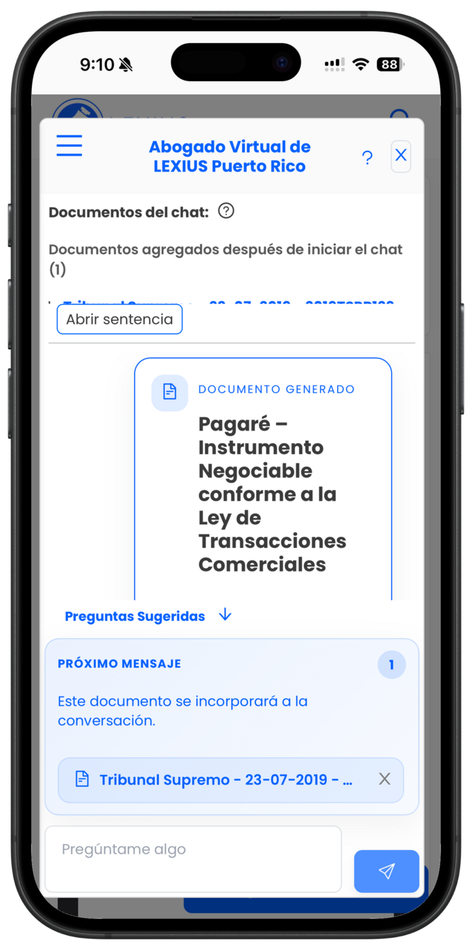 Placeholder: chat del Abogado Virtual donde se agregan varios documentos a una conversación ya iniciada y se ven como contexto del chat