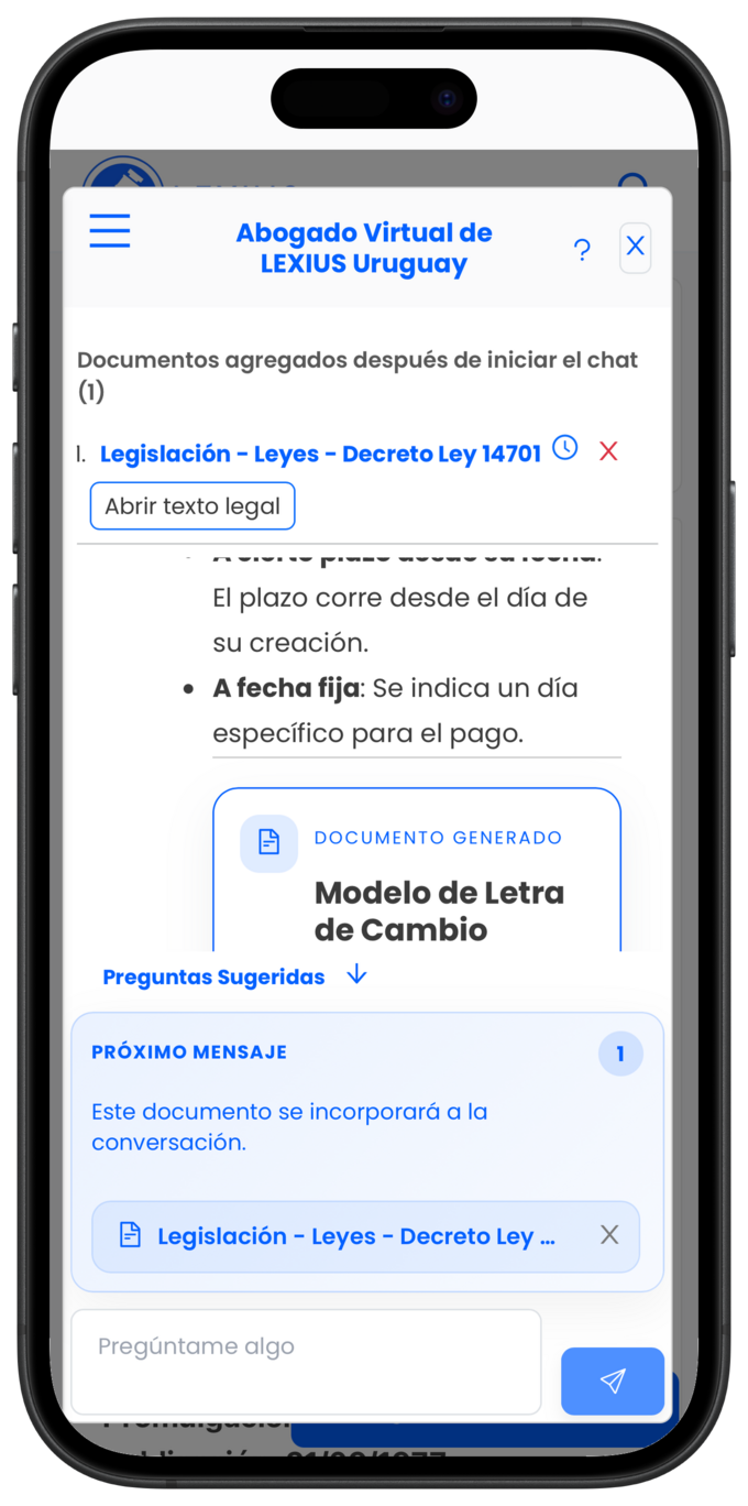 Placeholder: chat del Abogado Virtual donde se agregan varios documentos a una conversación ya iniciada y se ven como contexto del chat