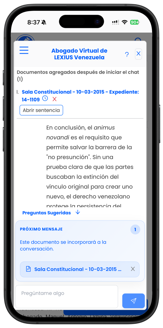 Placeholder: chat del Abogado Virtual donde se agregan varios documentos a una conversación ya iniciada y se ven como contexto del chat