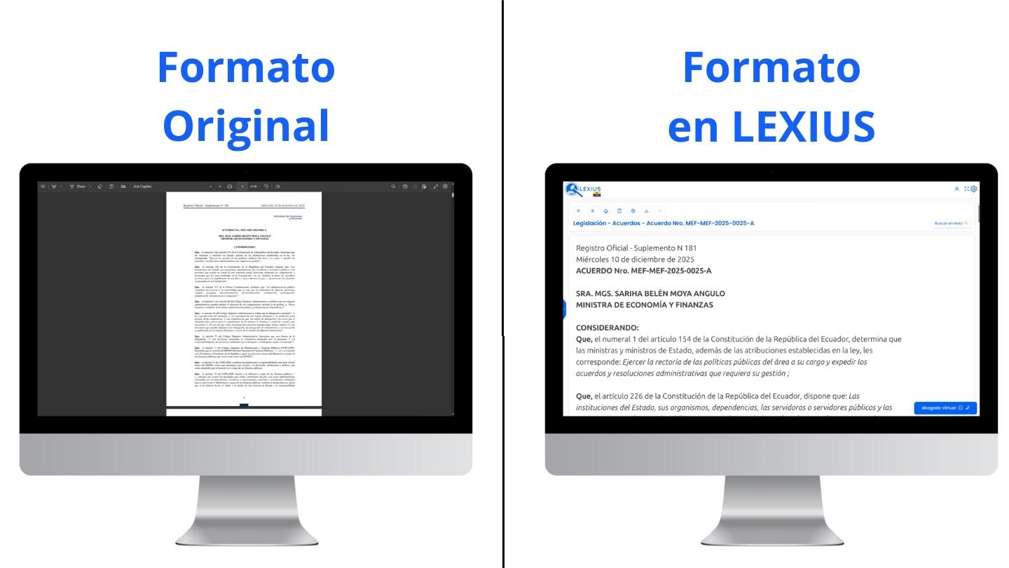 Comparativa de formato de textos legales en LEXIUS Ecuador