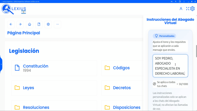 Instrucciones personalizadas en Ajustes