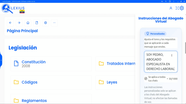 Instrucciones personalizadas del Abogado Virtual - LEXIUS Ecuador