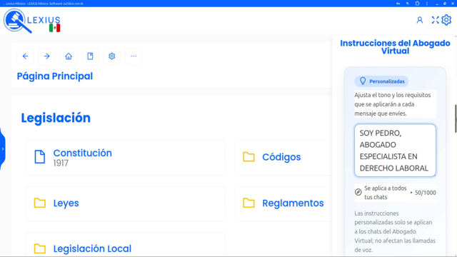 Instrucciones personalizadas del Abogado Virtual - LEXIUS México