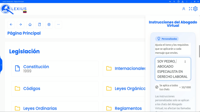 Instrucciones personalizadas en Ajustes